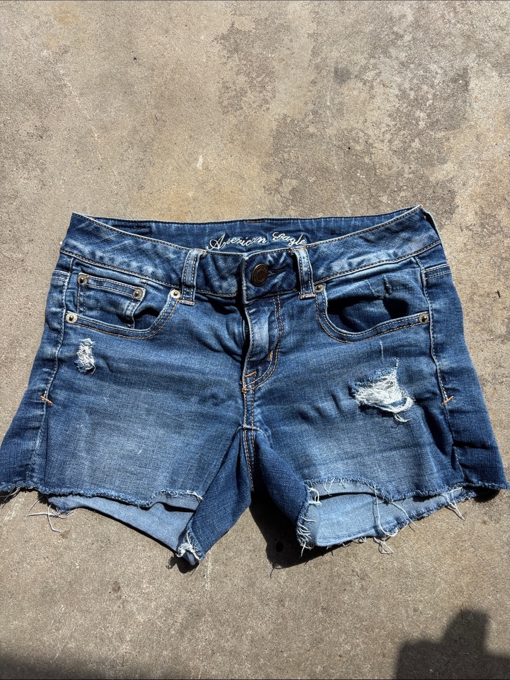 American Eagle Outfitters Dark Blue Distressed Jean Shorts